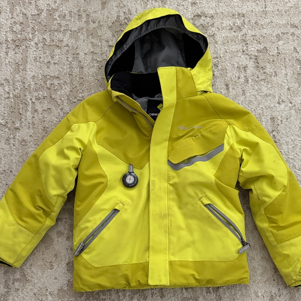 Obermeyer Yellow Hooded Jacket with Gray Accents Size 7